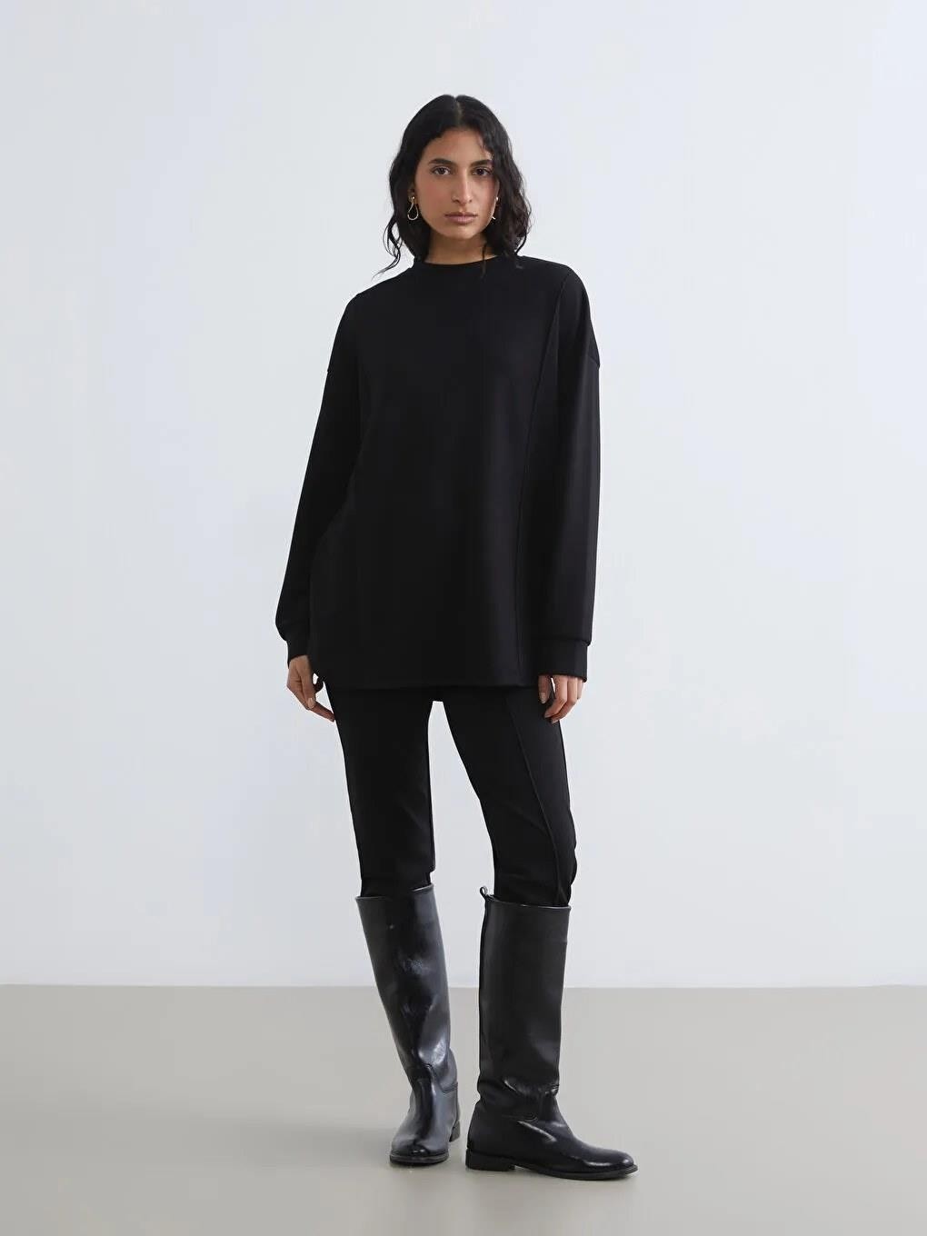 LC Waikiki Siyah Soft Touch Kadın Sweatshirt Tunik (S6) görsel 7