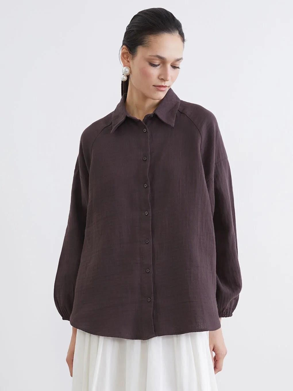LC Waikiki Dokulu Oversize Müslin Kadın Gömlek Tunik (S6) görsel 6