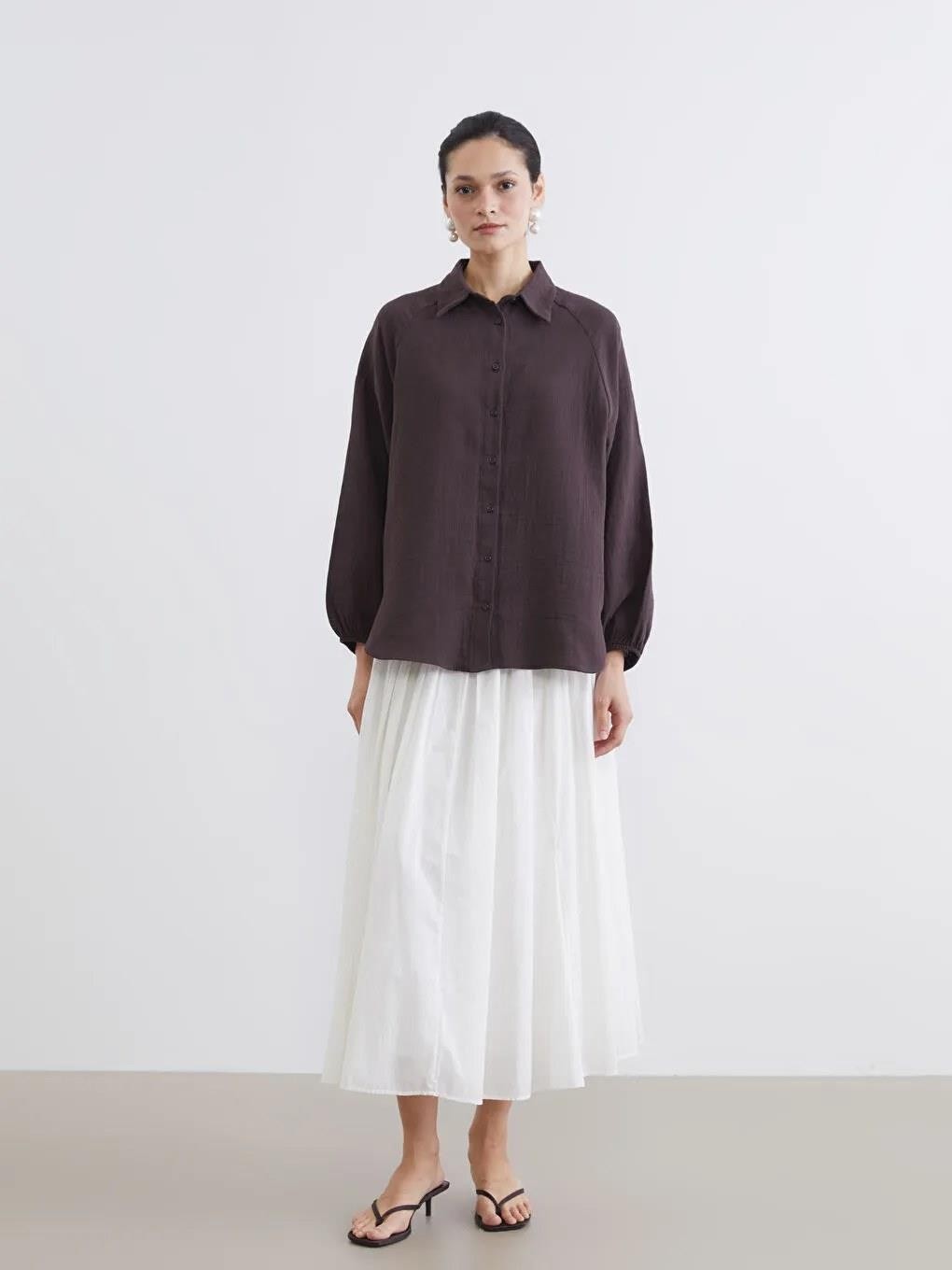 LC Waikiki Dokulu Oversize Müslin Kadın Gömlek Tunik (S6) görsel 7