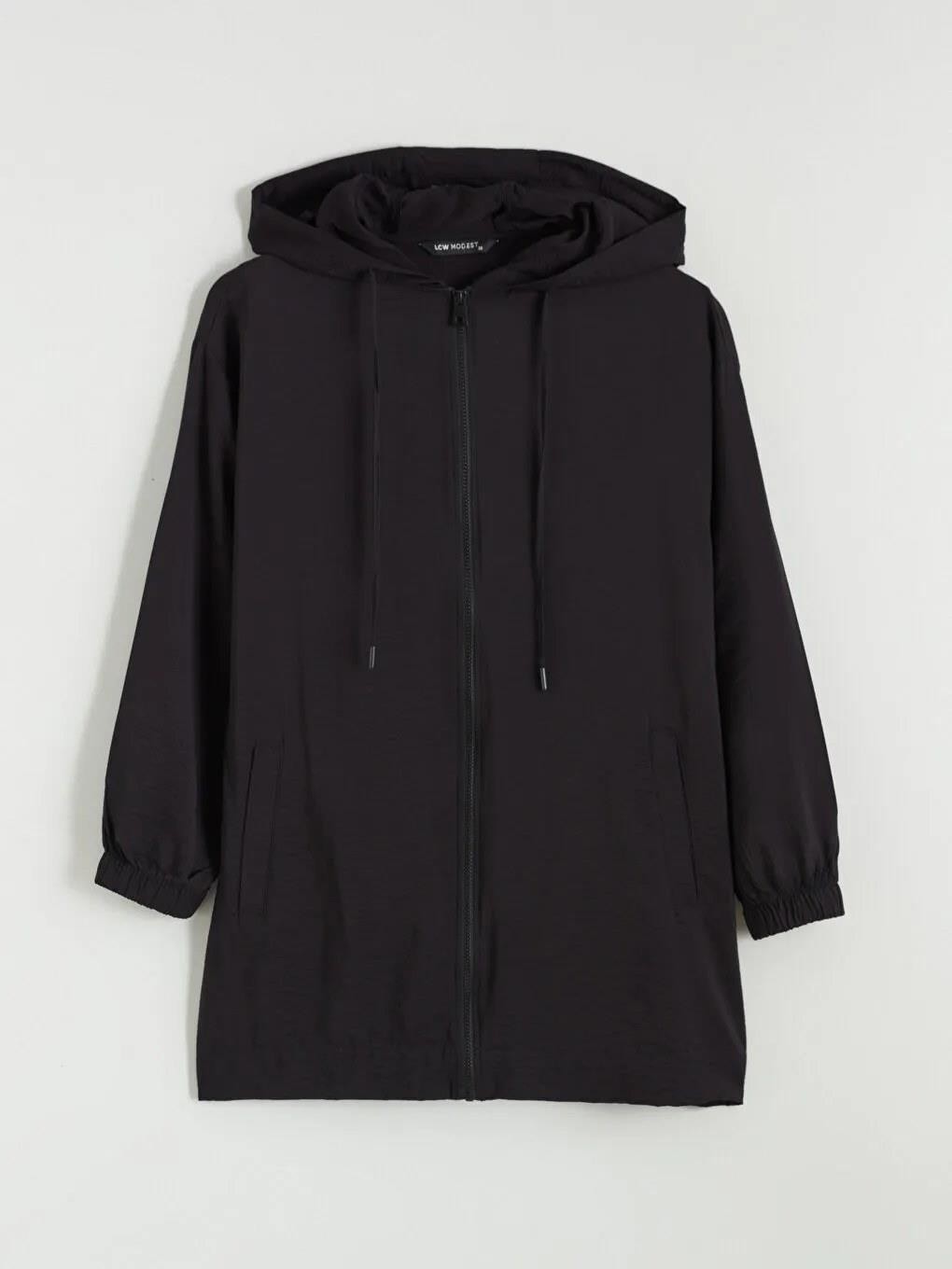 LC Waikiki Siyah Kapüşonlu Oversize Kadın Tunik (S6) görsel 5
