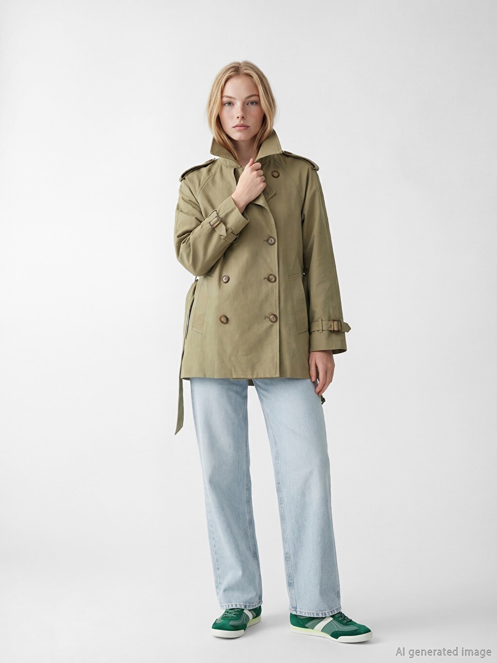 Lcw Haki Kemerli Oversize Kadın Trençkot