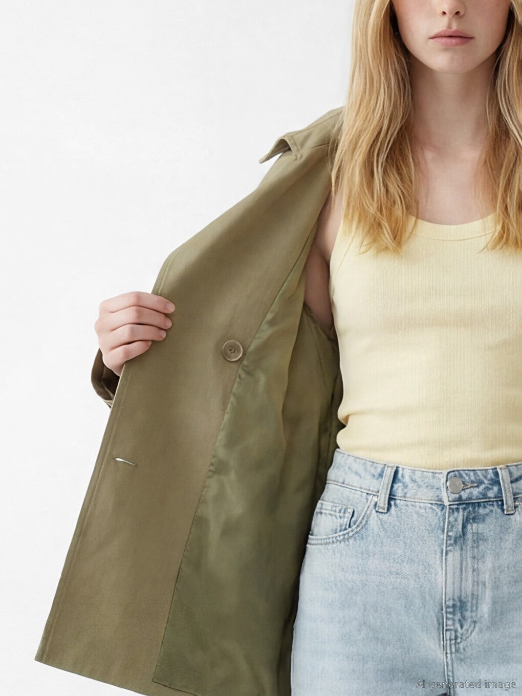Lcw Haki Kemerli Oversize Kadın Trençkot görsel 3