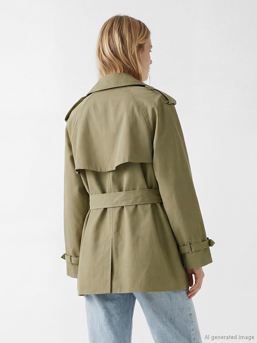 Lcw Haki Kemerli Oversize Kadın Trençkot görsel 4