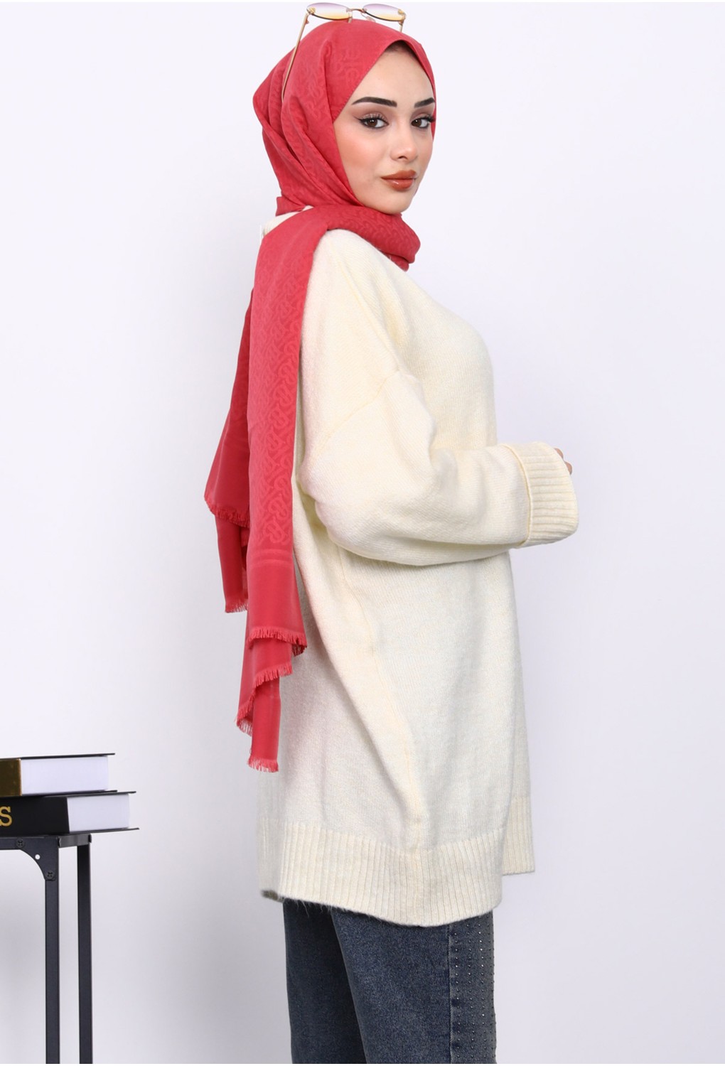 İmaj Butik Kahverengi Dik Yaka Oversize Triko Kazak görsel 8