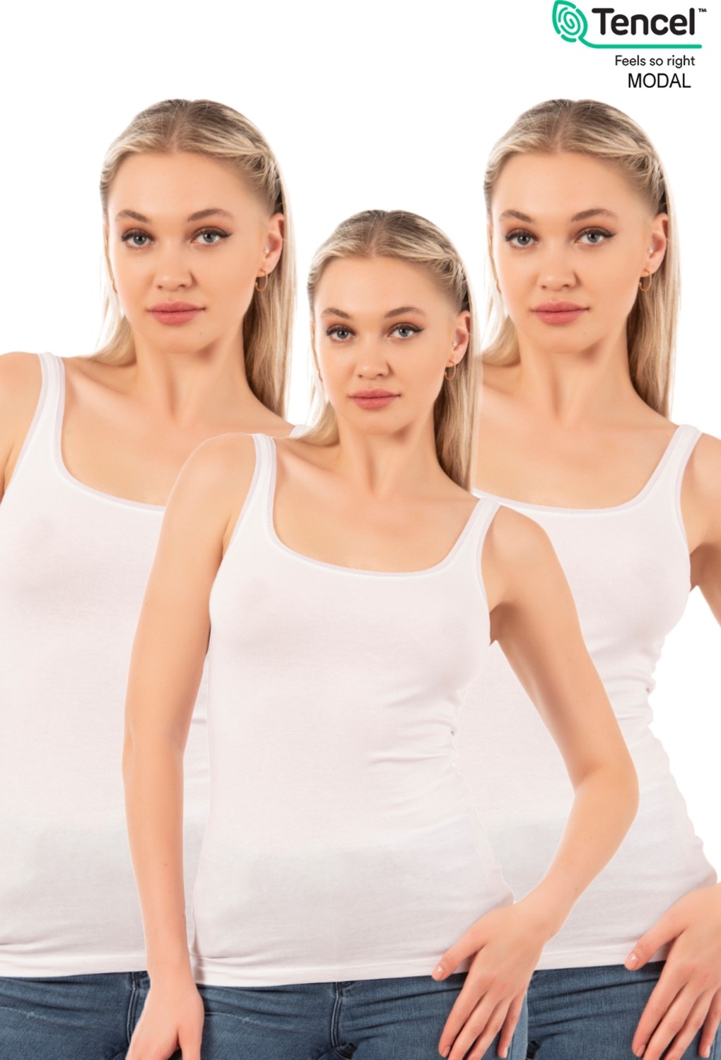 Özkan Underwear Özkan 25493 3'lü Paket Kadın Premium Kumaş Modal Pamuklu Likralı Tül Biyeli Kalın Askılı Atlet