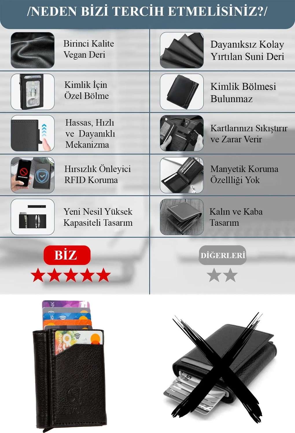 Avca Erkek Siyah Orijinal Mekanizmalı Nakit Para Bölmeli RFID Hırsızlık Koruyuculu Özel Kutulu Çıtlı Deri Cüzdan Kartlık görsel 2