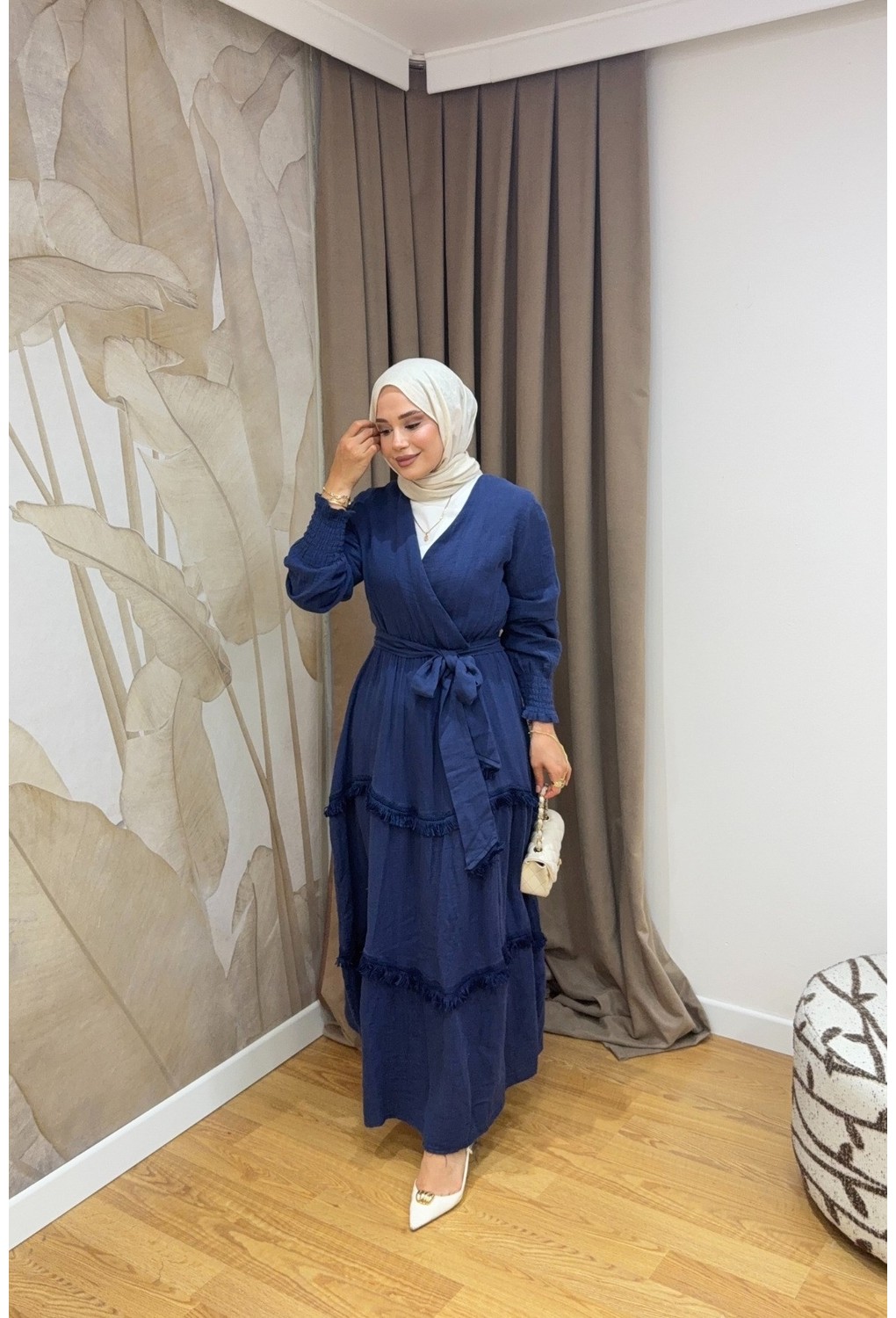 Salisburys Molly Nelly Kadın Püsküllü Muslin Kuşaklı Elbise görsel 3