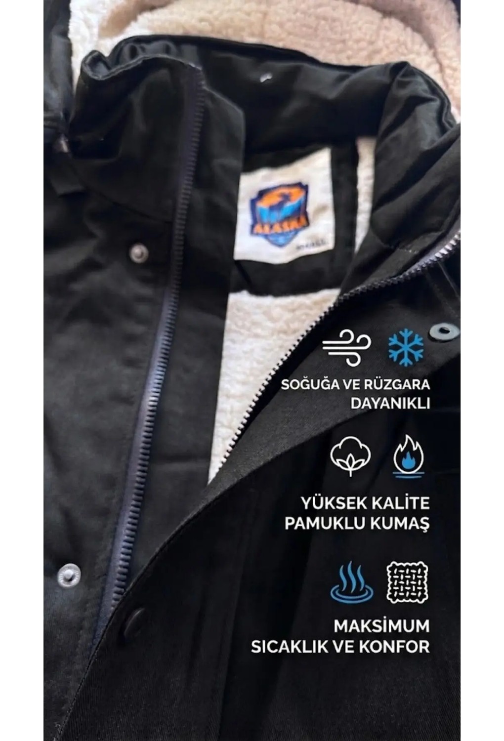 Alaska The Last Frontier Regular Fit Çıkarılabilir Kapüşonlu Su Geçirmez Oxford Kumaş Uzun Parka Kaban görsel 3