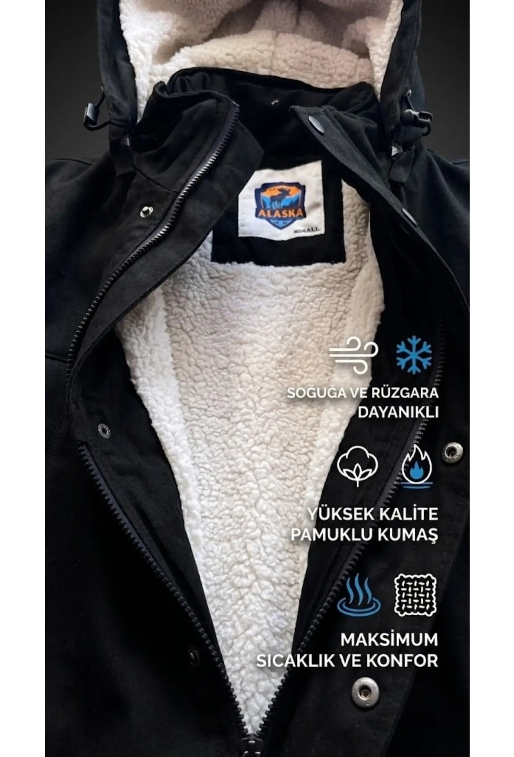 Alaska The Last Frontier Regular Fit Çıkarılabilir Kapüşonlu Su Geçirmez Oxford Kumaş Uzun Parka Kaban görsel 5