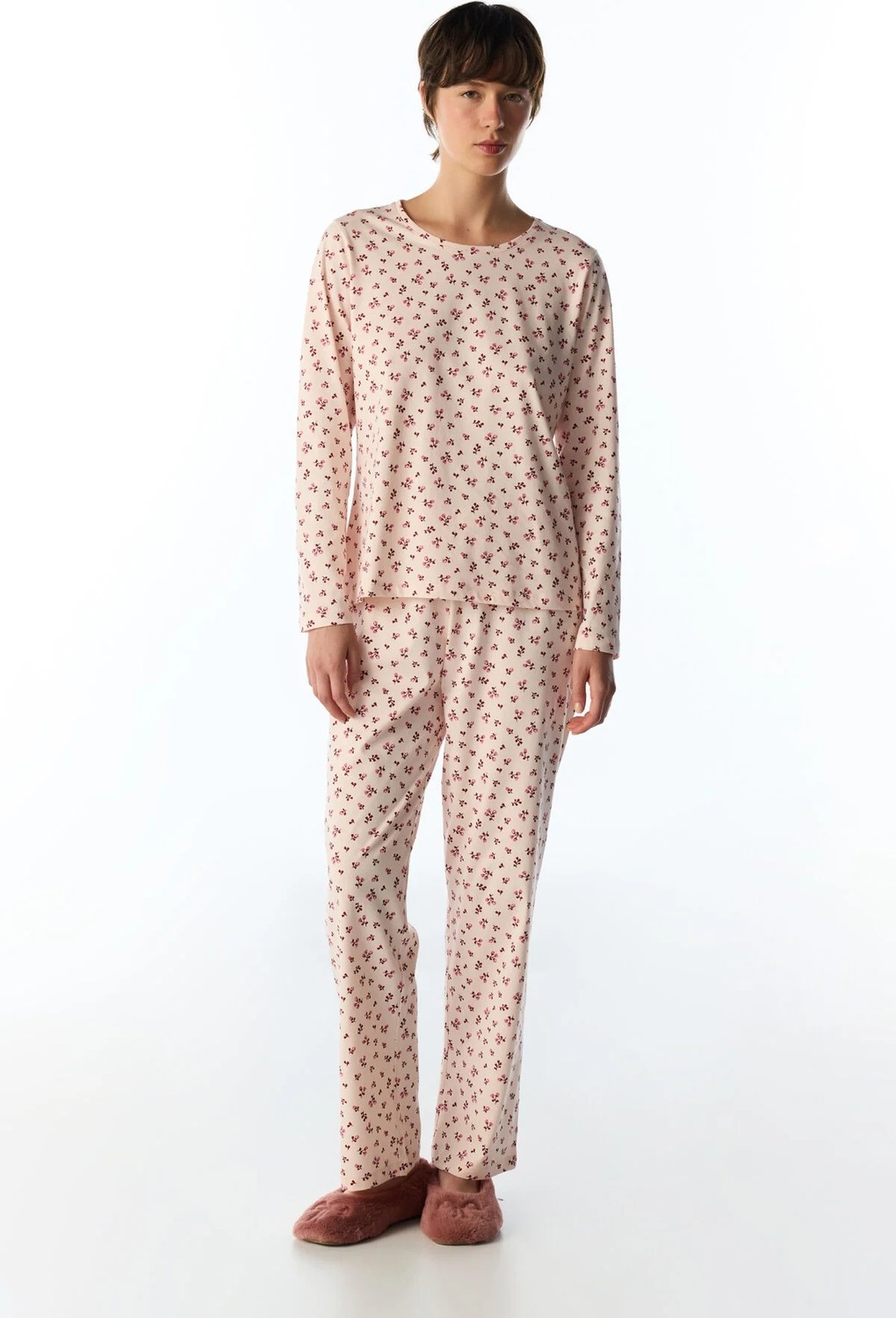 Penti Açık Pembe Petal Çiçekli Uzun Kollu Pantolon Pijama Takımı