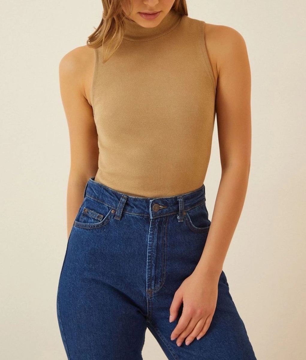 Fantastik Store Kadın Full Likralı Fitilli Kaşkorse Body - Camel görsel 3
