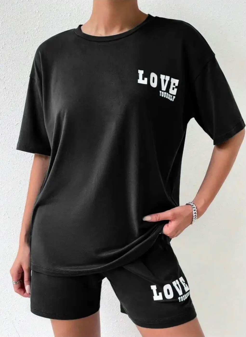 Nigrum Pardus Nıgrum Pardus Yeni Sezon Love Baskılı %100 Pamuk Büyük Beden Bisiklet Yaka Kadın T-Shirt Şort Takım