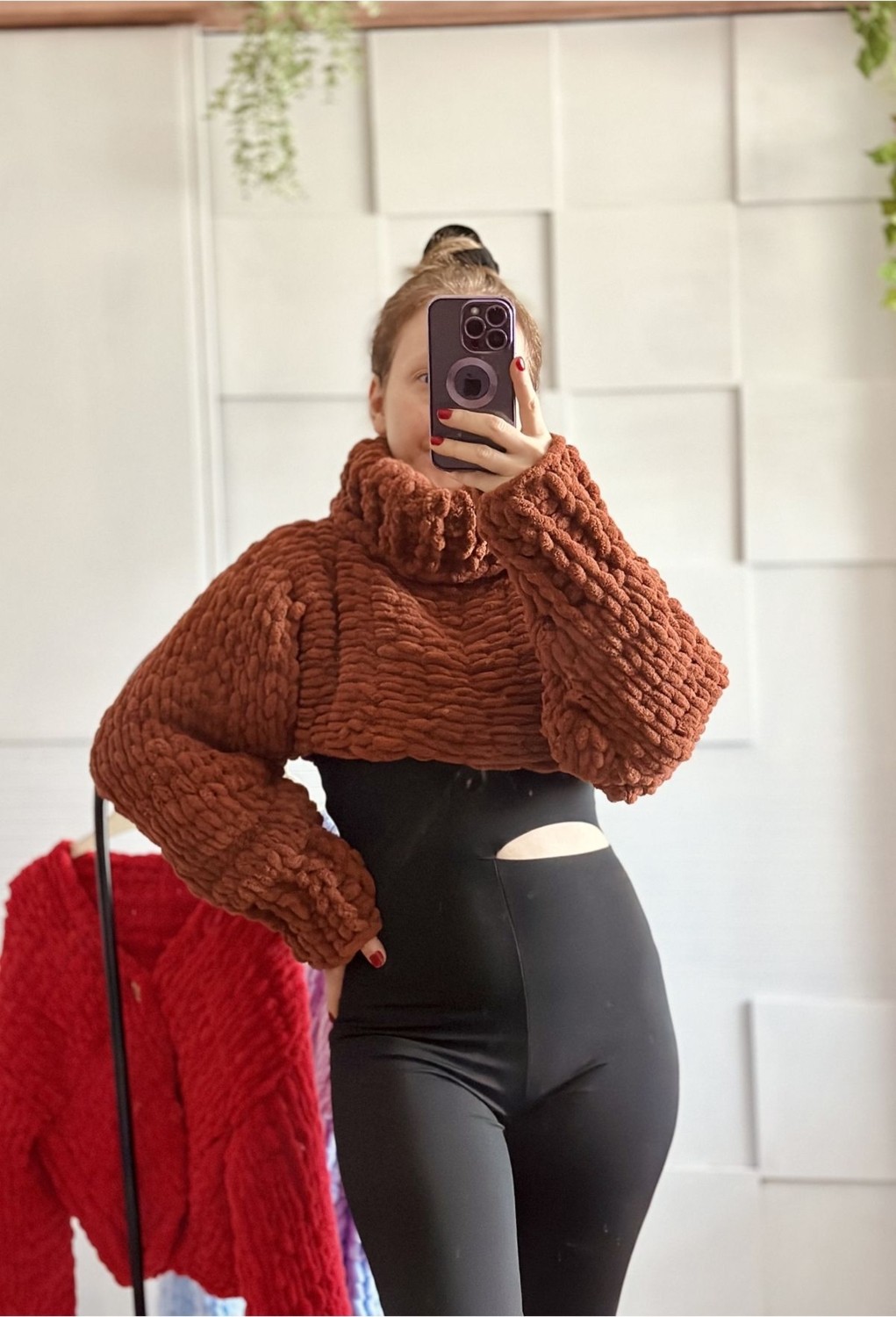 Zuviel Deco Örgü Puffy Chunky Crop Boğazlı Kazak, Bolero Tarçın / Standart