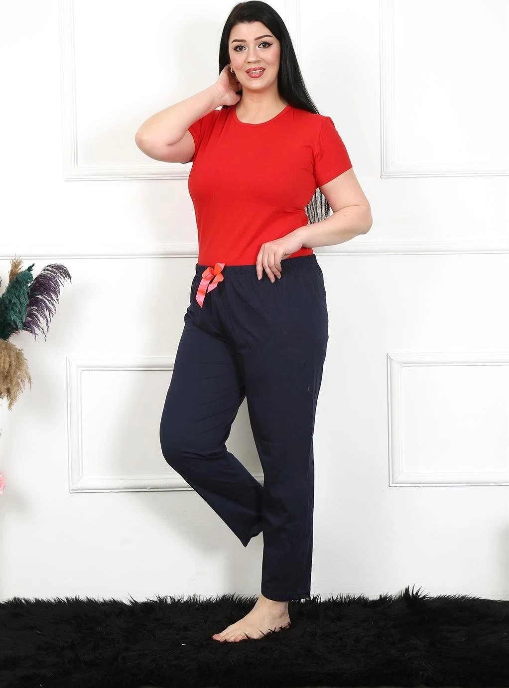 mery Kadın Pamuklu Büyük Beden Alt Pijama Lacivert Mery görsel 4