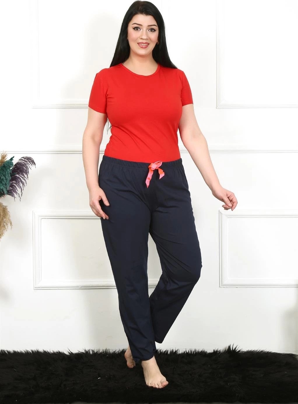 mery Kadın Pamuklu Büyük Beden Alt Pijama Lacivert Mery