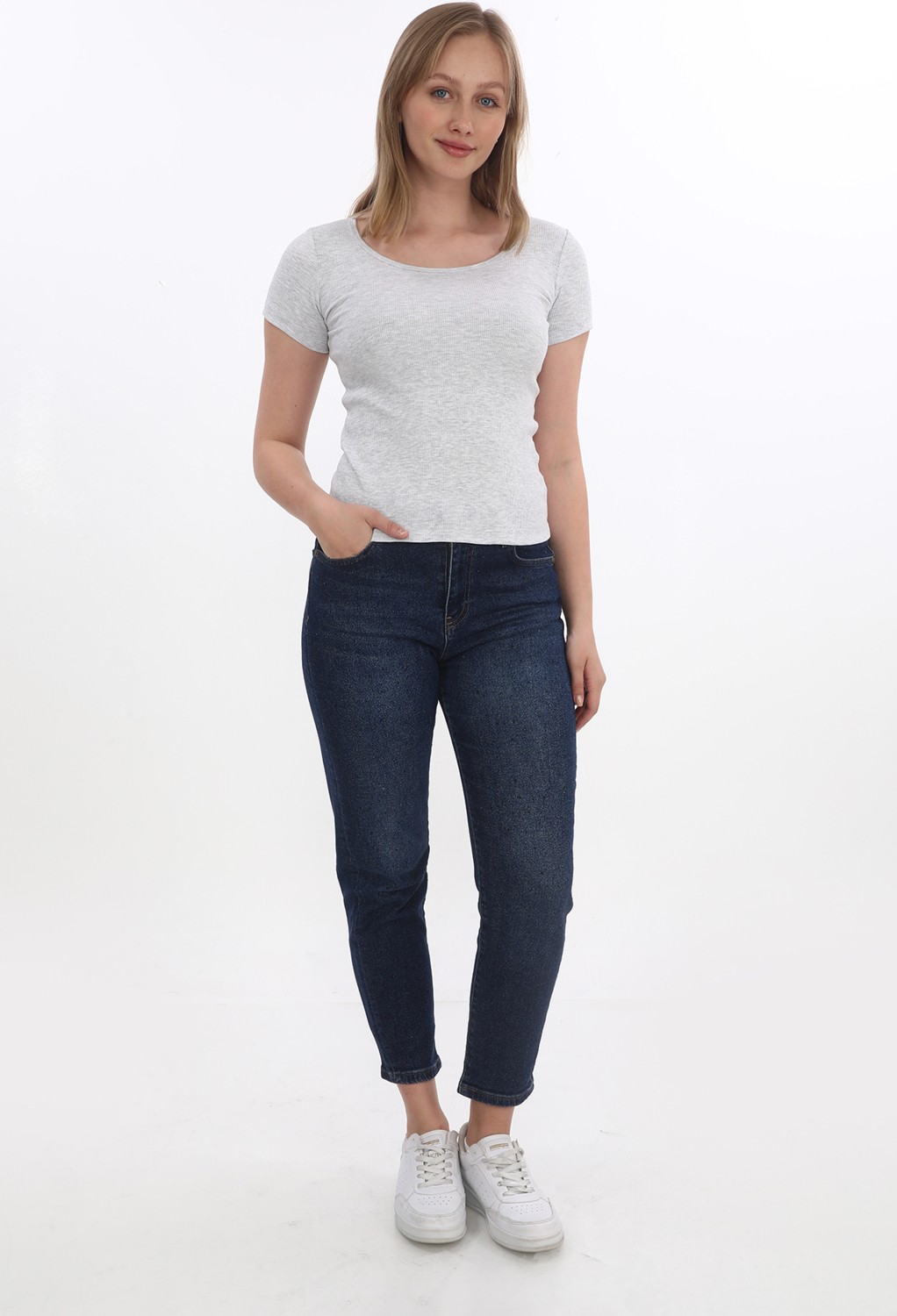 Monox Kadın Fitilli Likralı Pamuk Basic Tshirt görsel 3