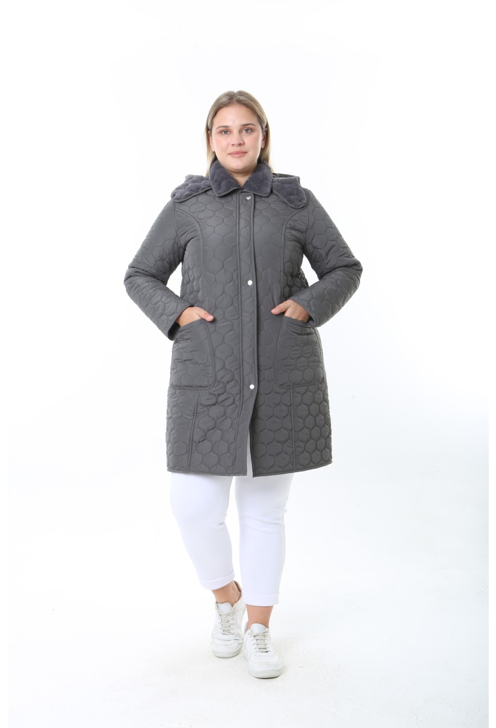 TUTveAL Collection İthal Yumuşak Kürklü Mont, Büyük Beden , Tavşan Tüylü Kaban, Su Itici Mont,kapitone Mont,diz üstü görsel 5