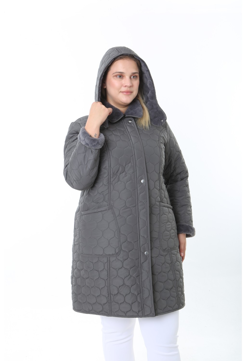 TUTveAL Collection İthal Yumuşak Kürklü Mont, Büyük Beden , Tavşan Tüylü Kaban, Su Itici Mont,kapitone Mont,diz üstü görsel 7