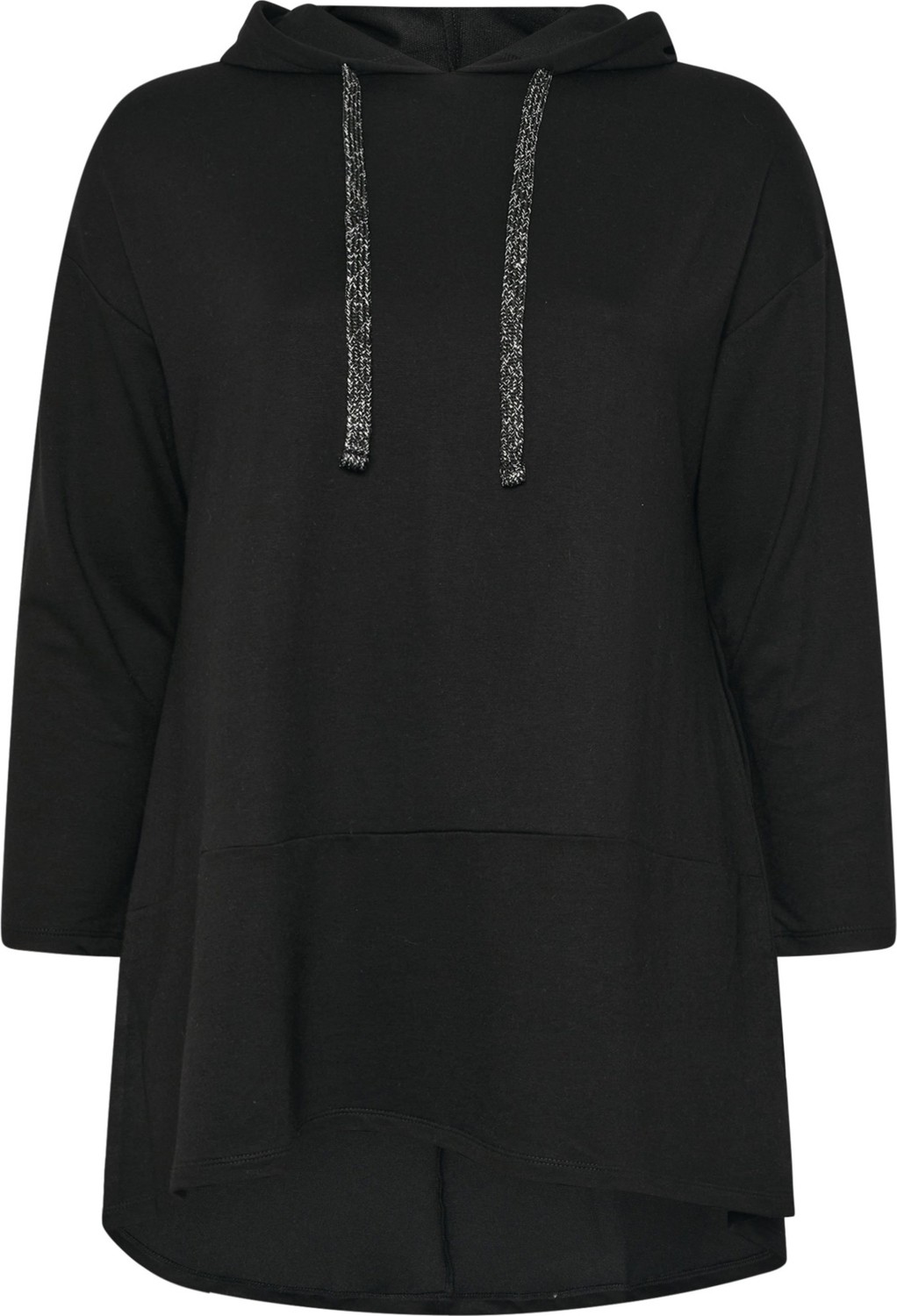 Büyük Beden Kapüşonlu Uzun Kollu Siyah Sweatshirt Kadın Asimetrik Kesim Ekstra Rahat görsel 6