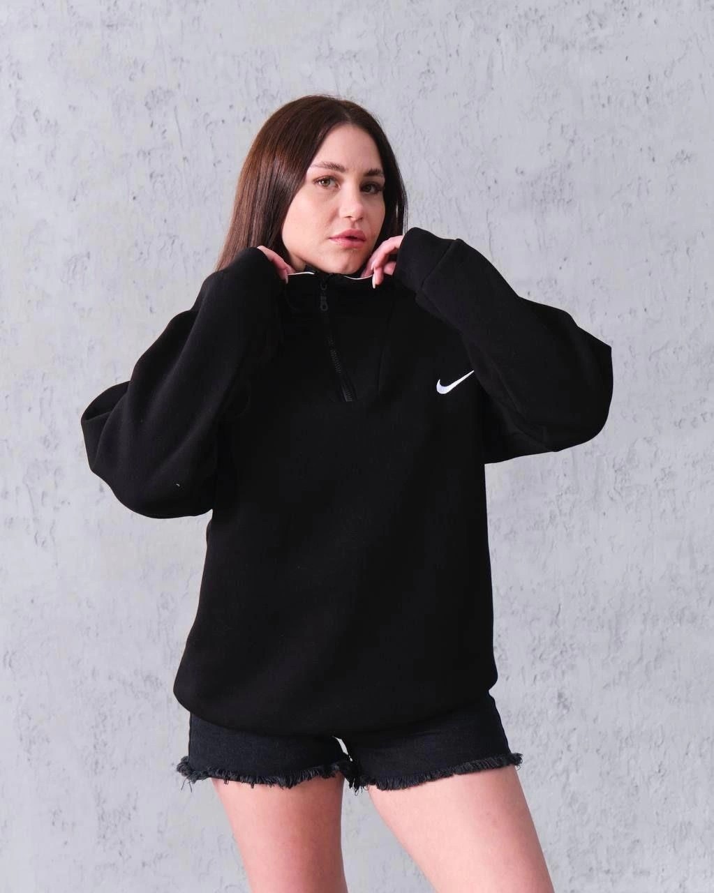 Hace Bazaar Kadın Yarım Fermuarlı Üç Iplik Şardonlu Pamuklu Sweatshirt - Siyah -Hcb görsel 2