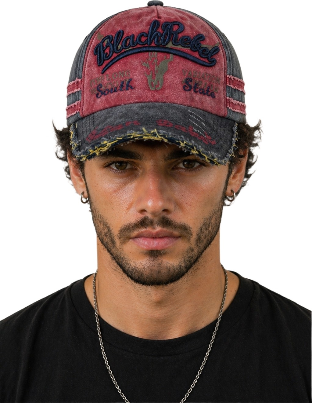CosmoOutlet Erkek Vintage Eskitme Şapka Black Rebel Nakışlı Ayarlanabilir Tokalı Baseball Cap