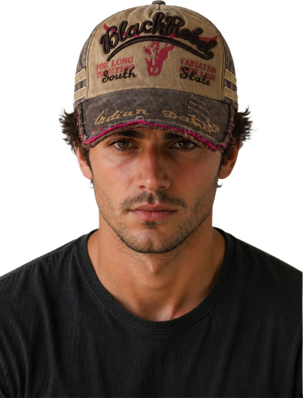 CosmoOutlet Erkek Vintage Eskitme Şapka Black Rebel Nakışlı Ayarlanabilir Tokalı Baseball Cap