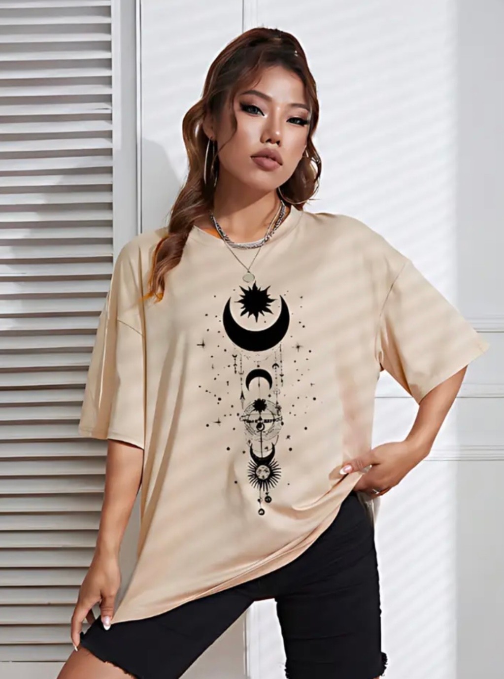 Nigrum Pardus Nıgrum Pardus Yeni Sezon Galaksi Sembol Baskılı %100 Pamuk Büyük Beden Kadın T-Shirt