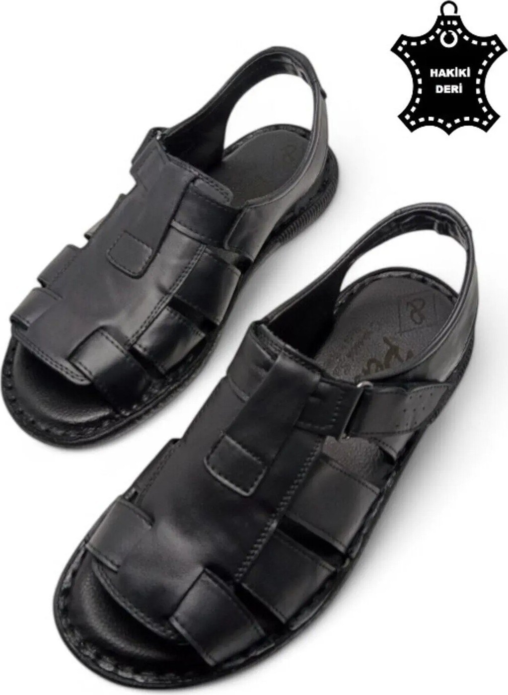 Magic Shoes Siyah Hakiki Deri Ortopedik Erkek Sandalet Cırtlı Bağlama ile Günlük Rahatlık Sunar