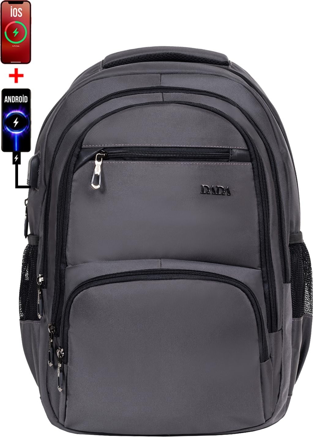 Die Grup Dada 04 Ortaokul Lise Üniversite Okul Çantası Laptop Dizüstü Bilgisayar Çantası 14"-15,6" Inç Unisex Gündelik Kadın Erkek Sırt Çantası USB Type-C Aparat Darbe Emici Koruma Su Geçirmez Kumaş (Uzay Gri) görsel 3