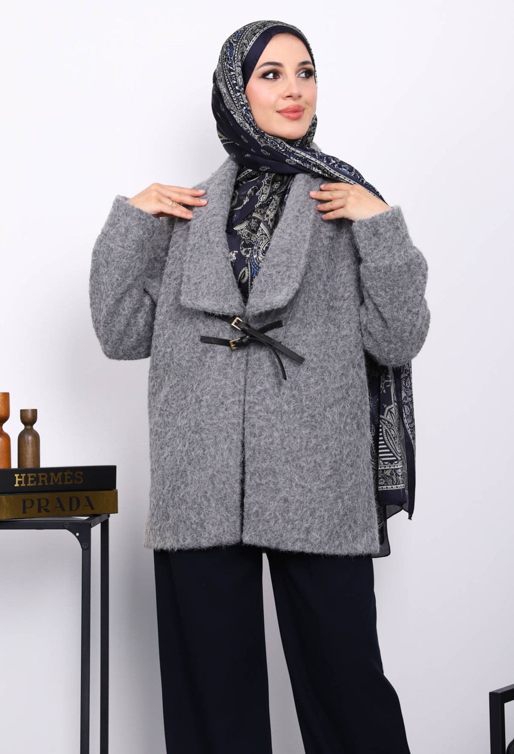 İmaj Butik Haki Kemer Detaylı Kaşe Kaban