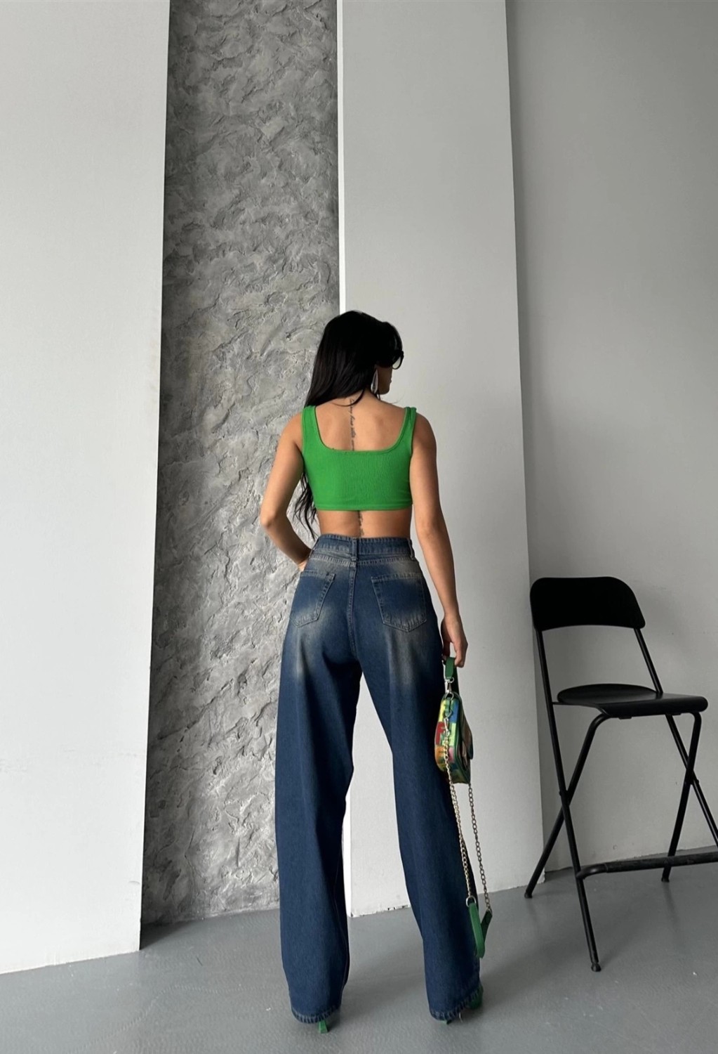 Baggy Süper Taş Bıyık Yıkama Kahve Tint Jeans Pantolon D2007 görsel 2