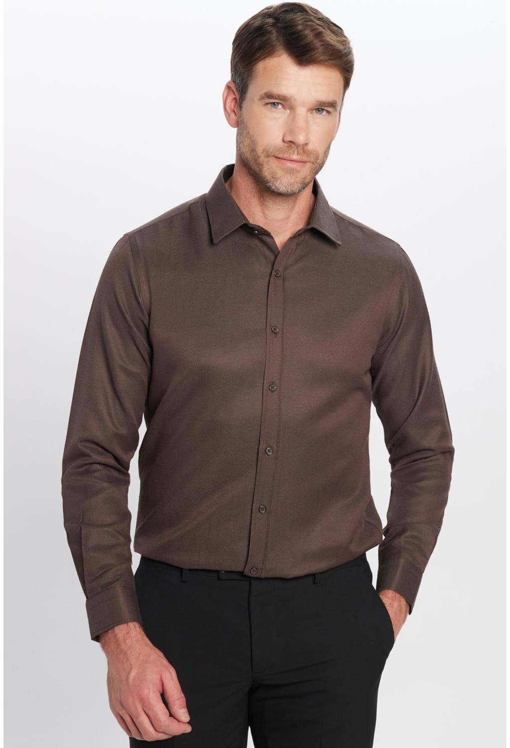 Tudors Modern Slim Fit Uzun Kollu Pamuklu Kolay Ütü Armürlü Erkek Mavi Gömlek görsel 2