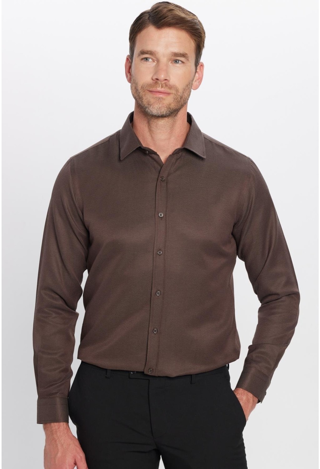 Tudors Modern Slim Fit Uzun Kollu Pamuklu Kolay Ütü Armürlü Erkek Mavi Gömlek görsel 3