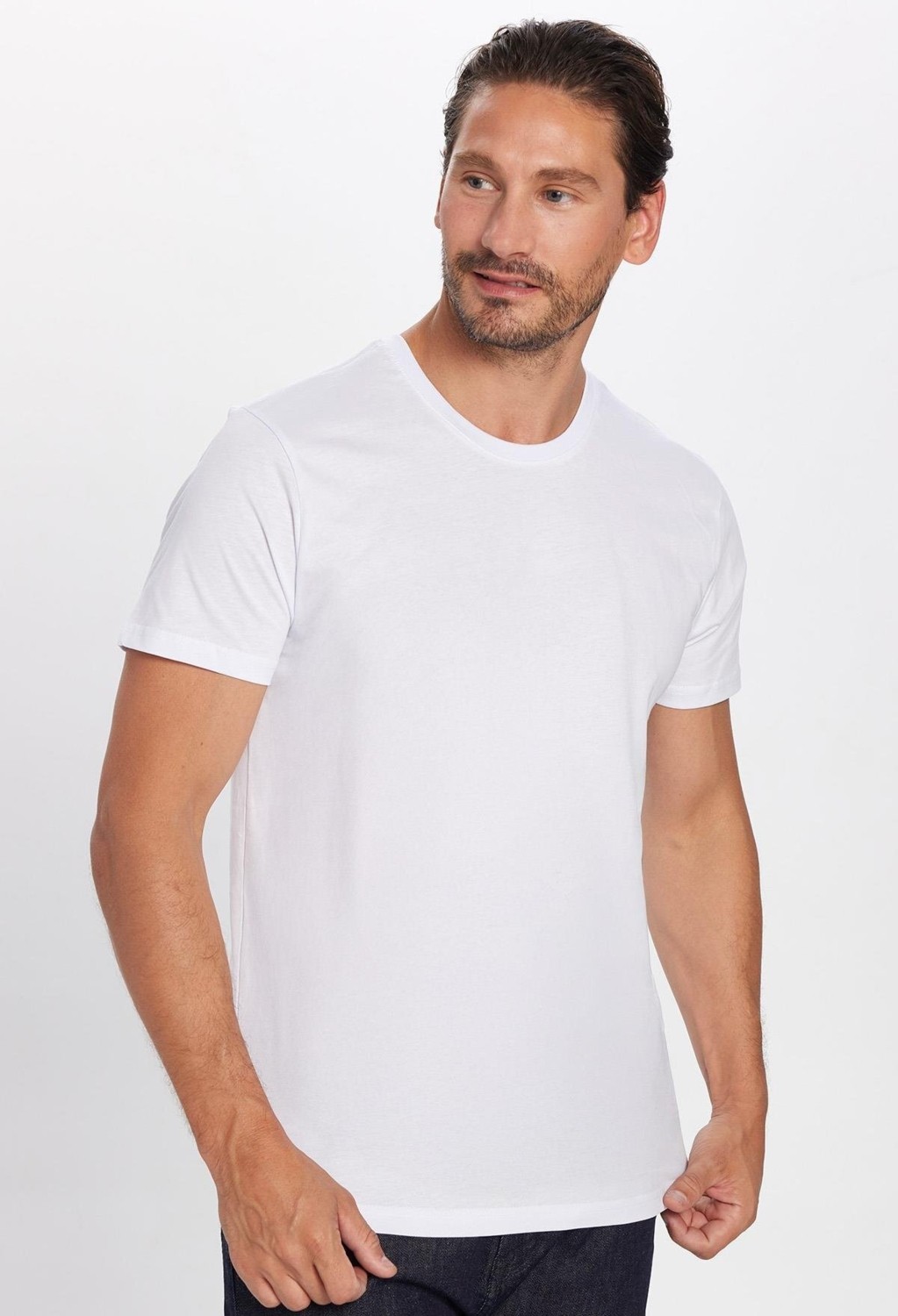 Tudors Unisex Slim Fit Dar Kesim %100 Pamuk Yumuşak Dokulu Beyaz Bisiklet Yaka Tişört görsel 6