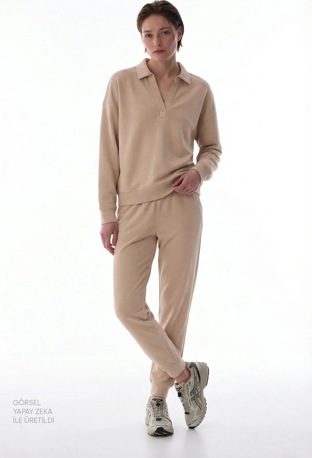 Penti Bej Polo Yaka Modal Sweatshirt görsel 5