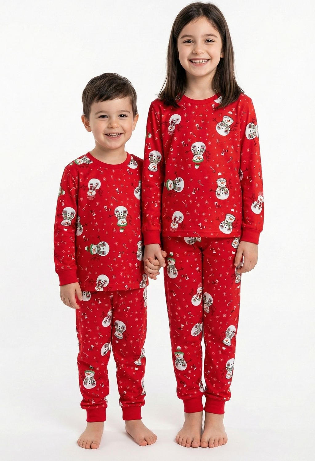 Zuzunga Unisex Yılbaşı Kardan Adam Desenli Çocuk Pijama Takımı görsel 7
