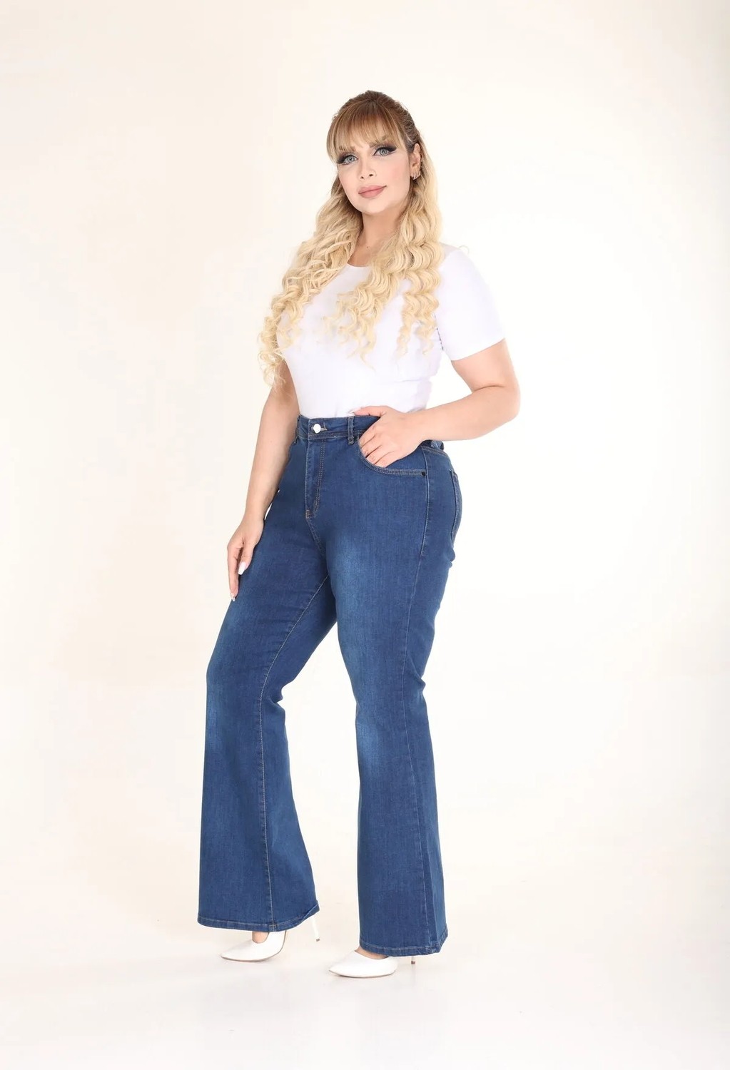 E Collection Ispanyol Paça Likralı Büyük Beden Jeans Pantolon görsel 7