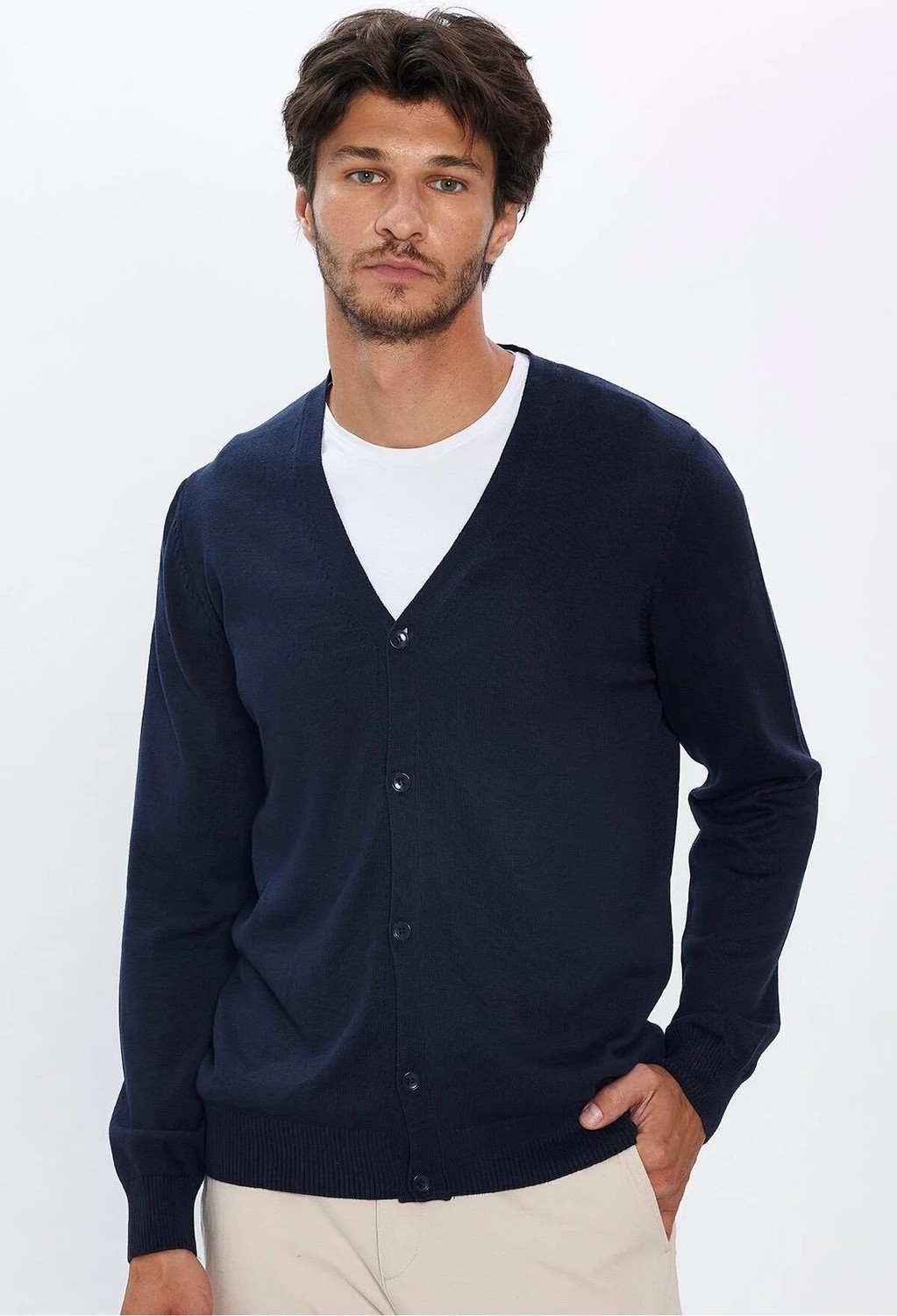 Tudors Erkek Slim Fit Dar Kesim Düğmeli Düz Pamuk Hırka
