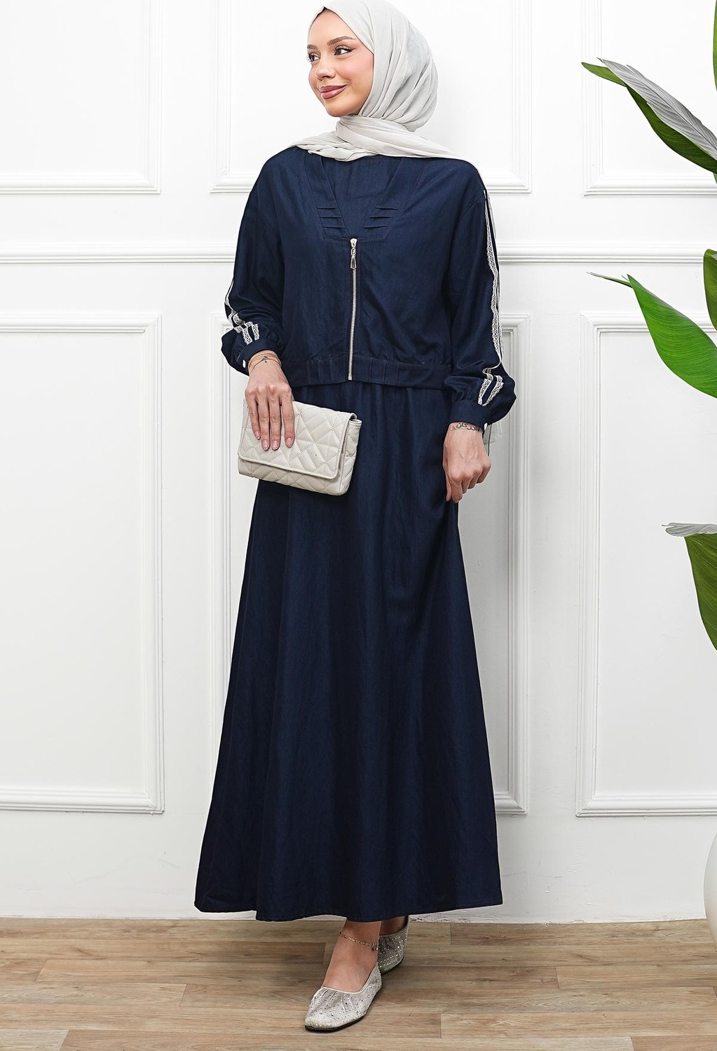 İmaj Butik Lacivert Fermuarlı Ceketli Jile Elbise Ikili Takım