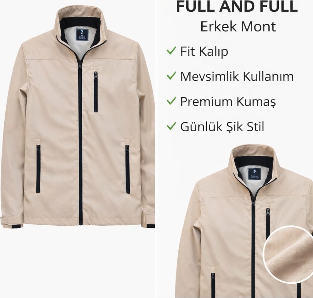 Full & Full Erkek Su Iticili Rüzgar Gecirmez Mevsimlik Mont görsel 5