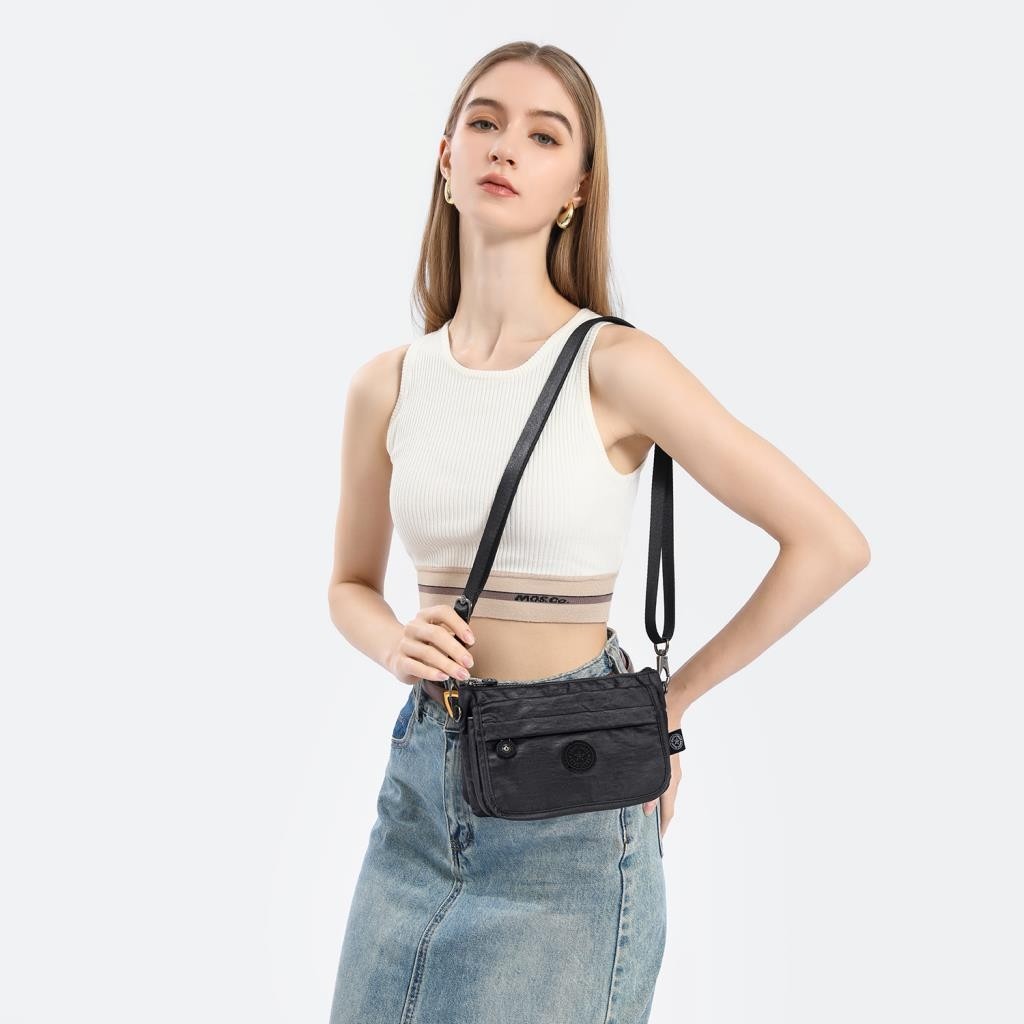 Smart Bags Kadın Postacı Çantası Minik Boy Krinkıl Kumaş 1191 Su Geçirmez Siyah görsel 2