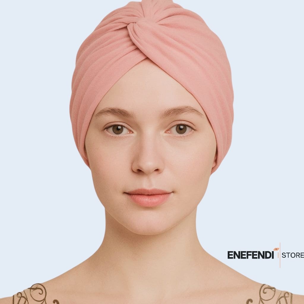 NF ND ENEFENDİ Pratik Sosyete Bone, ,süslü ,hazır Pratik ,geçmeli Tarz Pembe Hijab Sandy Kumaş görsel 2