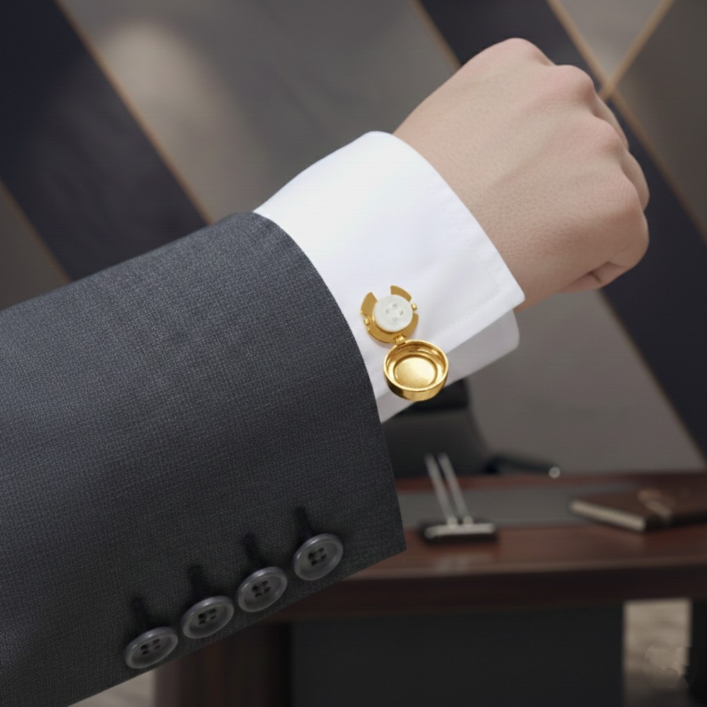 Godfroy Gold Renk Sedefli Desenli Geçmeli Kol Düğmesi görsel 3