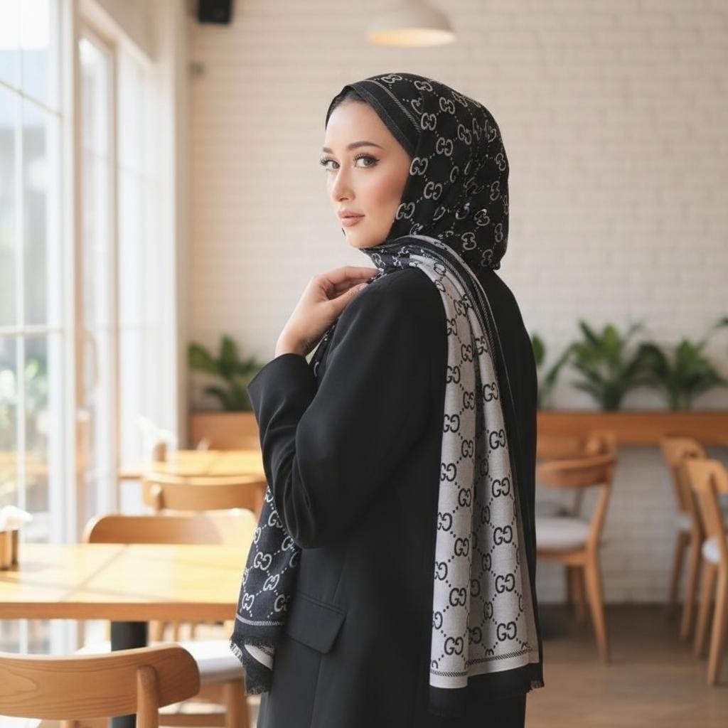 Revam Collection G Desen Çift Taraflı Ipeksi Kaşmir Şal görsel 2