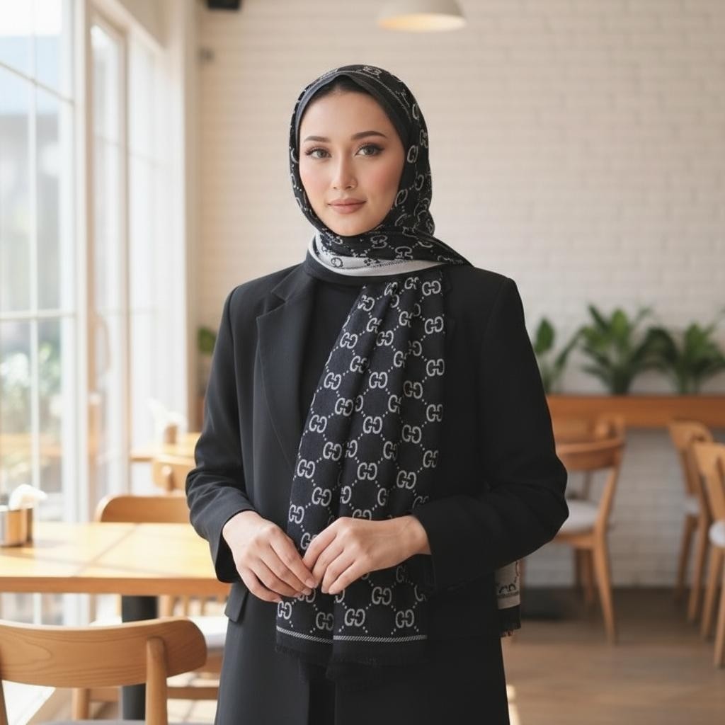 Revam Collection G Desen Çift Taraflı Ipeksi Kaşmir Şal görsel 3