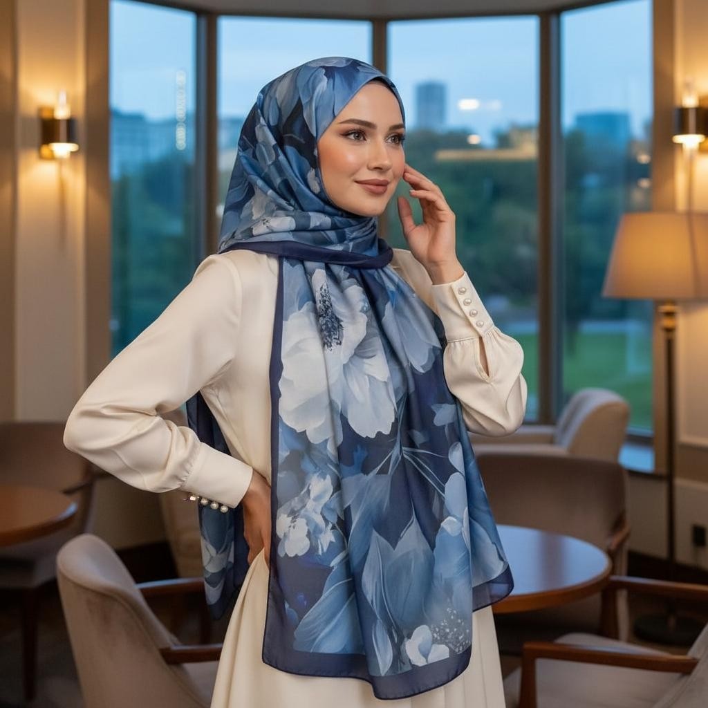 Revam Collection Retro Etnik Desenli Pamuk Soft Şal Soon Serisi Lacivert Mavi görsel 3