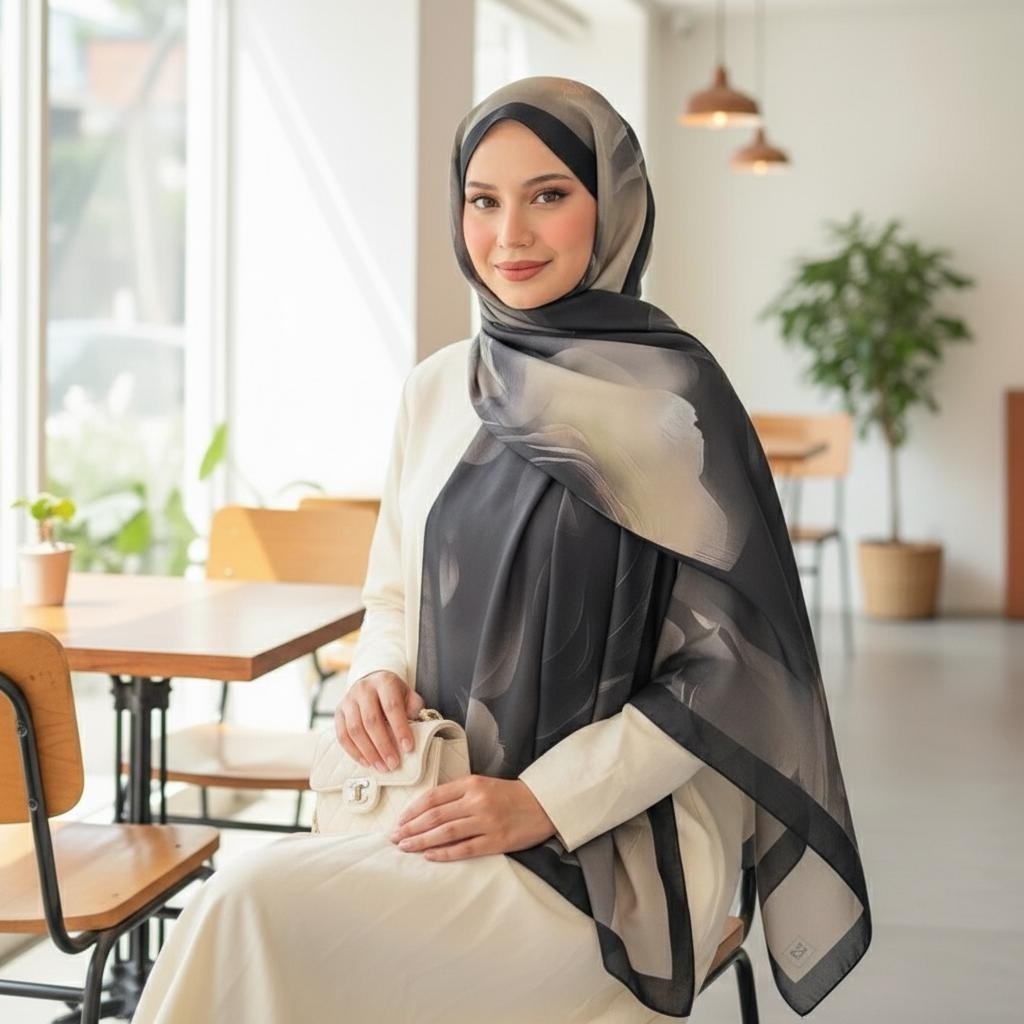 Revam Collection Siyah-Yeşil Desenli Pamuk Soft Şal Marline Serisi görsel 2