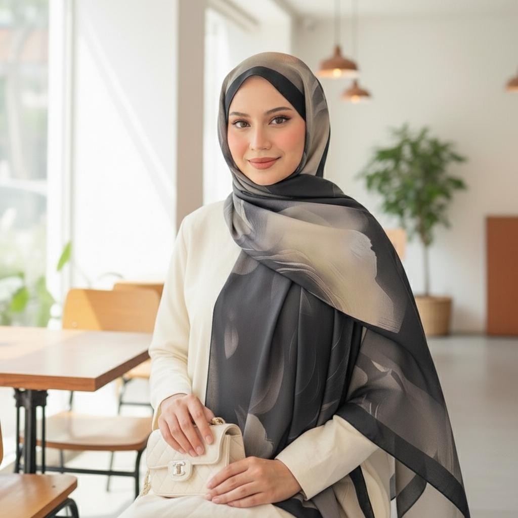 Revam Collection Siyah-Yeşil Desenli Pamuk Soft Şal Marline Serisi görsel 3