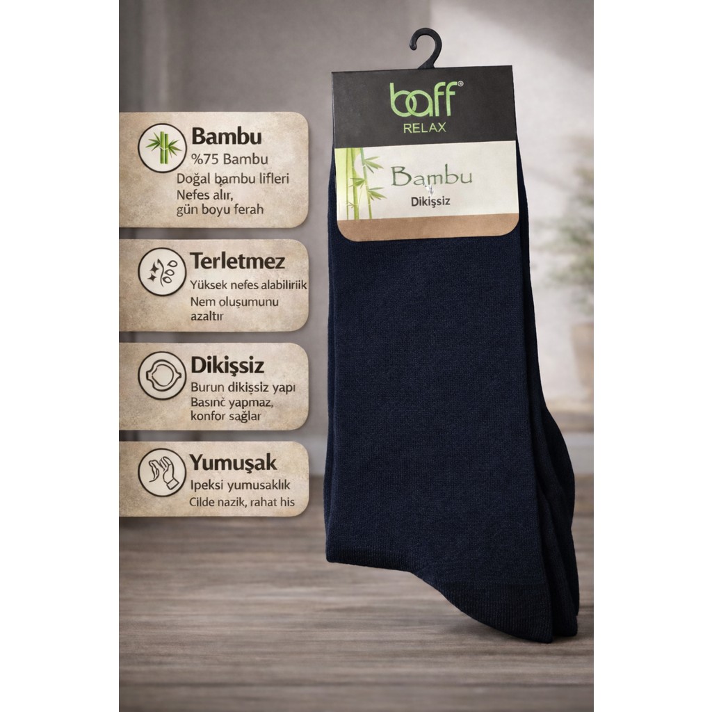 Baff Siyah 10'lu Bambu Erkek Çorap görsel 6