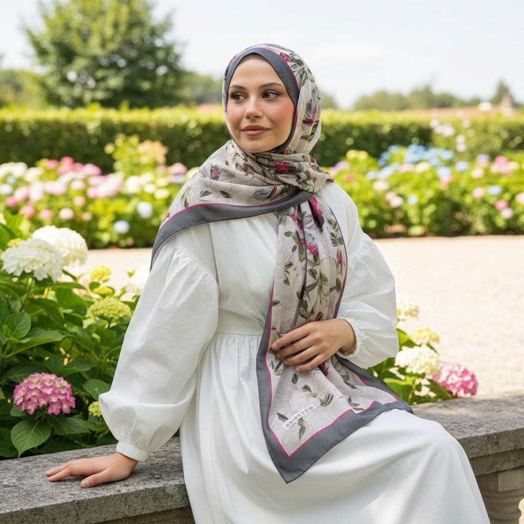 Revam Collection Retro Desen Pamuk Şal Krem Siyah